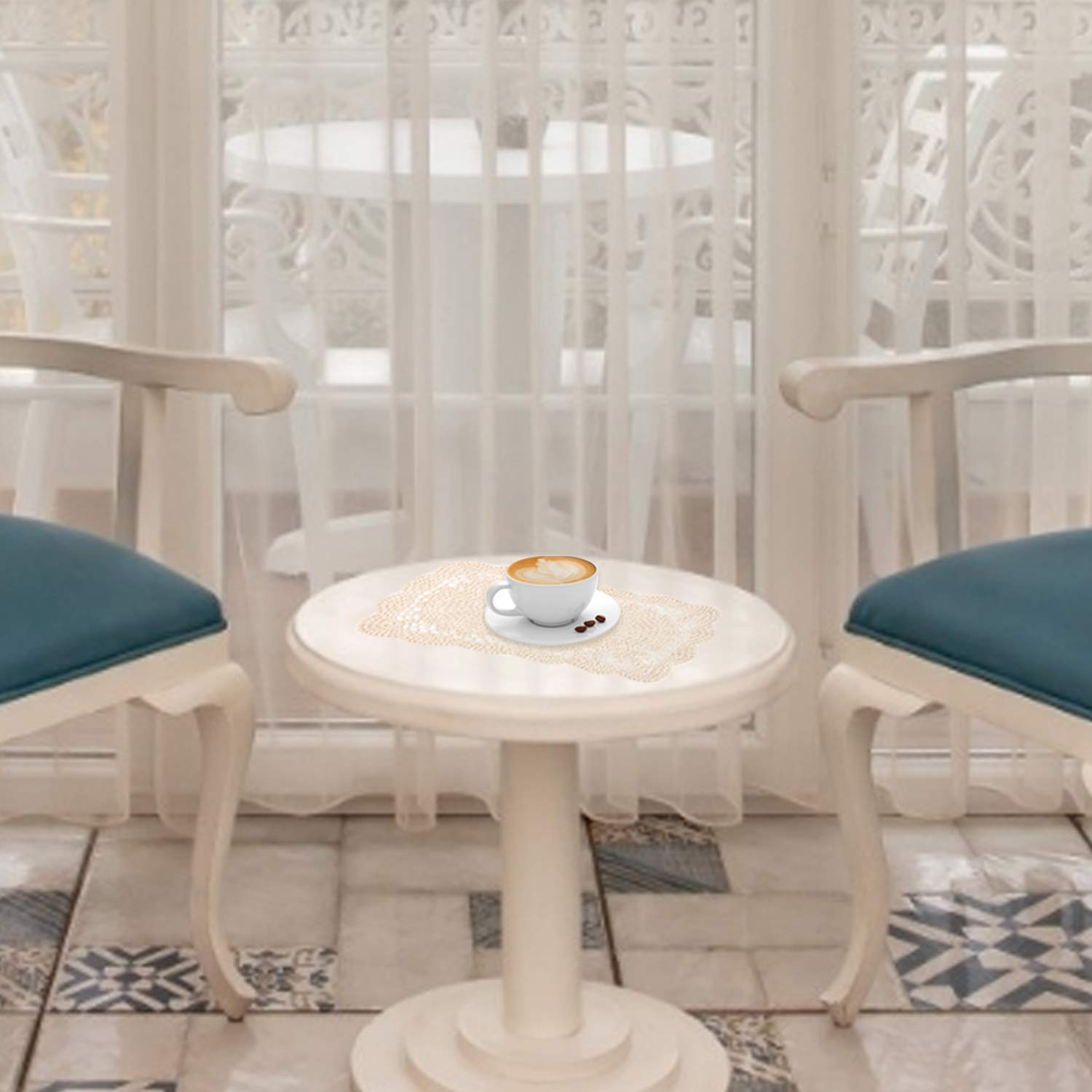 Auear, 2 Pcs Crochet Cotton Lace Placemats Doilies Rectangle Doily Beige Handmade For Dressers And End Tables, 17 * 9.5 Inch